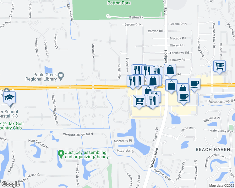 map of restaurants, bars, coffee shops, grocery stores, and more near 13364 Florida 212 in Jacksonville
