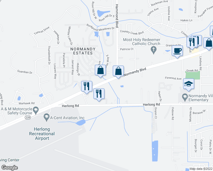 map of restaurants, bars, coffee shops, grocery stores, and more near 8856 Normandy Boulevard in Jacksonville