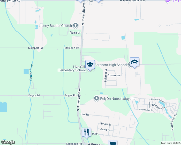 map of restaurants, bars, coffee shops, grocery stores, and more near 3020 North University Avenue in Lafayette