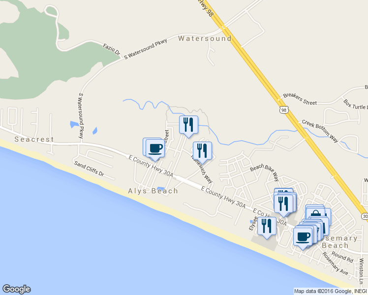 map of restaurants, bars, coffee shops, grocery stores, and more near 23 Nonesuch Way in Panama City Beach