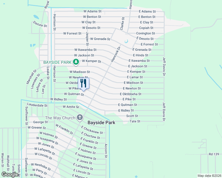 map of restaurants, bars, coffee shops, grocery stores, and more near 6236 E Oktibbeha St in Hancock