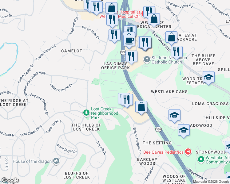 map of restaurants, bars, coffee shops, grocery stores, and more near 900 S Capital of Texas Hwy in West Lake Hills