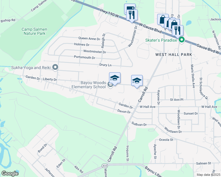 map of restaurants, bars, coffee shops, grocery stores, and more near 35614 Liberty Drive in Slidell