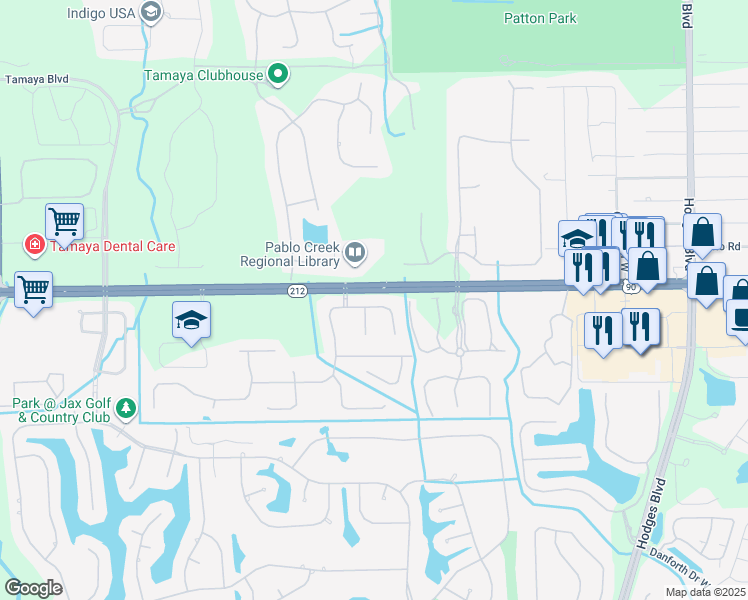 map of restaurants, bars, coffee shops, grocery stores, and more near 13060 Highland Glen Way North in Jacksonville