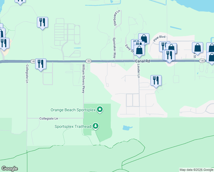 map of restaurants, bars, coffee shops, grocery stores, and more near 4294 Lindsey Lane in Orange Beach