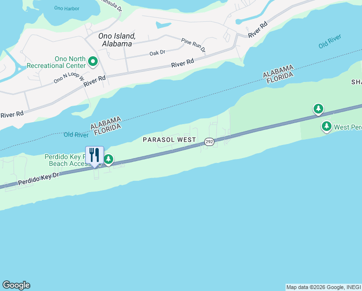 map of restaurants, bars, coffee shops, grocery stores, and more near 16231-16271 Perdido Key Drive in Pensacola