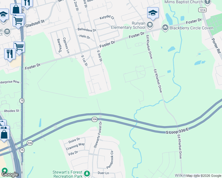 map of restaurants, bars, coffee shops, grocery stores, and more near 1835 South 3rd Street in Conroe