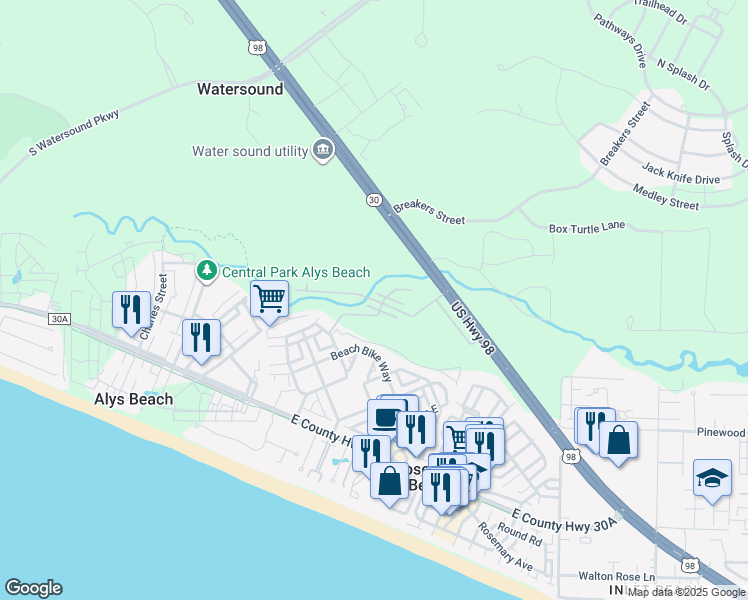 map of restaurants, bars, coffee shops, grocery stores, and more near Redbud Lane in Panama City Beach