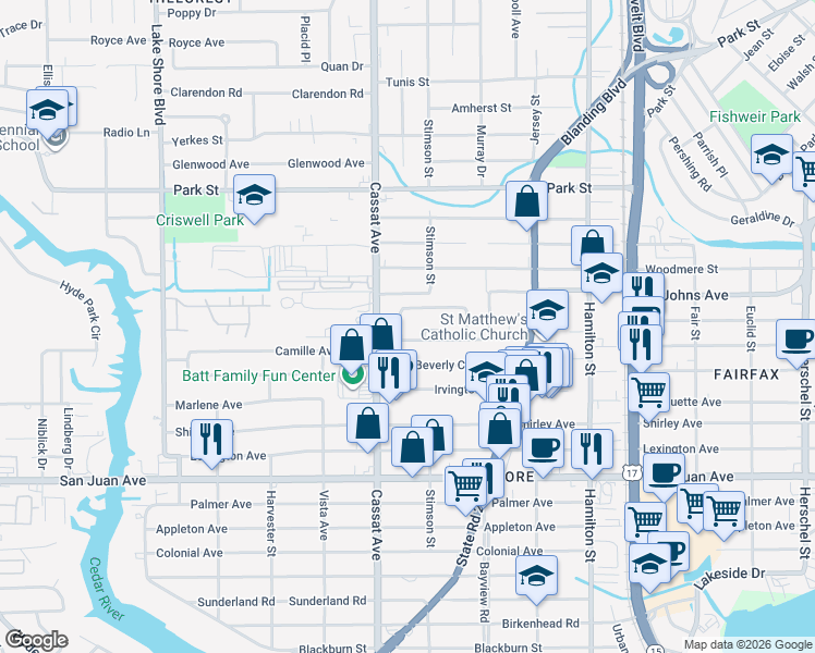 map of restaurants, bars, coffee shops, grocery stores, and more near 4819 Sefa Circle North in Jacksonville