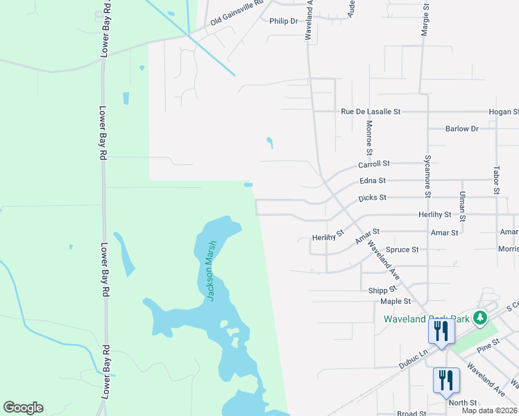 map of restaurants, bars, coffee shops, grocery stores, and more near 124 Pecan Ridge Drive in Waveland