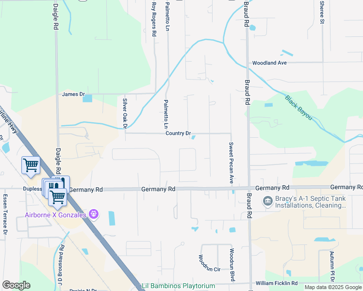 map of restaurants, bars, coffee shops, grocery stores, and more near 39241 Country Drive in Prairieville