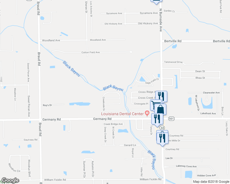 map of restaurants, bars, coffee shops, grocery stores, and more near 40359 Creek Bend Drive in Gonzales