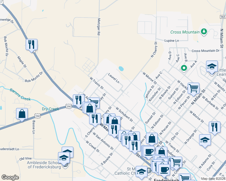 map of restaurants, bars, coffee shops, grocery stores, and more near 908 Hawthorn Lane in Fredericksburg