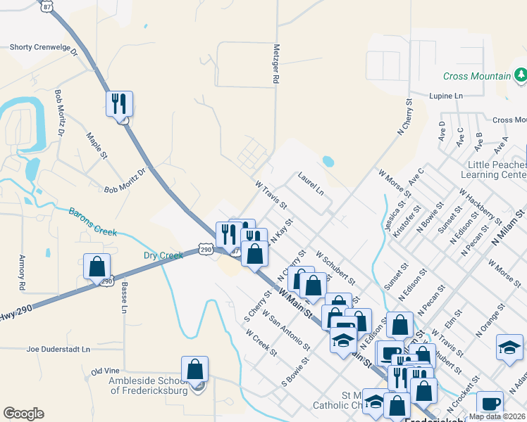 map of restaurants, bars, coffee shops, grocery stores, and more near 210 Woodcrest Street in Fredericksburg