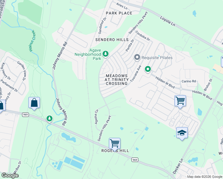 map of restaurants, bars, coffee shops, grocery stores, and more near 5665 Pinon Vista Drive in Austin