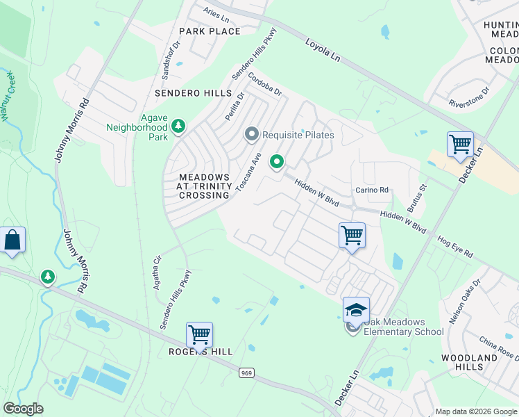 map of restaurants, bars, coffee shops, grocery stores, and more near 8011 Hidden View Circle in Austin