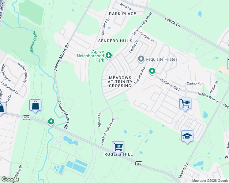 map of restaurants, bars, coffee shops, grocery stores, and more near 5665 Pinon Vista Drive in Austin