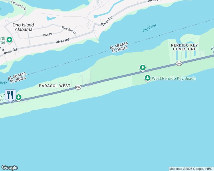 map of restaurants, bars, coffee shops, grocery stores, and more near 16231 Perdido Key Drive in Pensacola