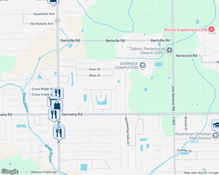 map of restaurants, bars, coffee shops, grocery stores, and more near 41252 Clearwater Avenue in Gonzales