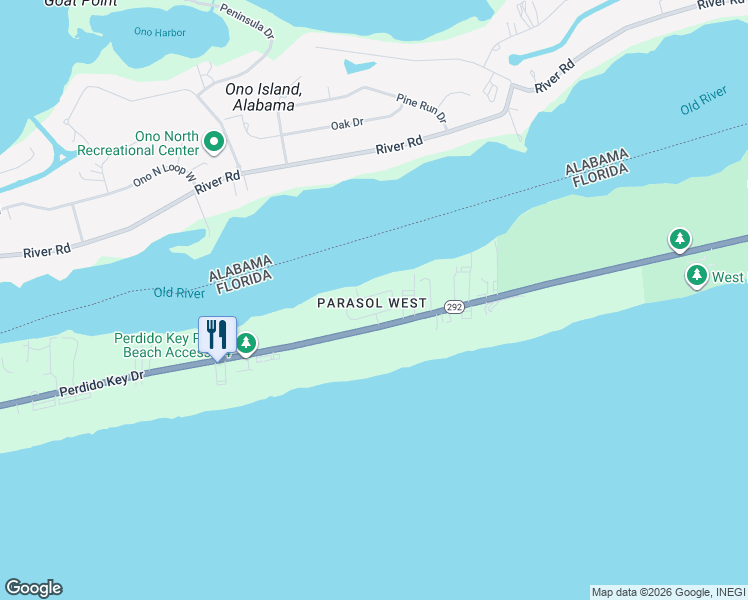map of restaurants, bars, coffee shops, grocery stores, and more near 382 Gulfview Lane in Pensacola