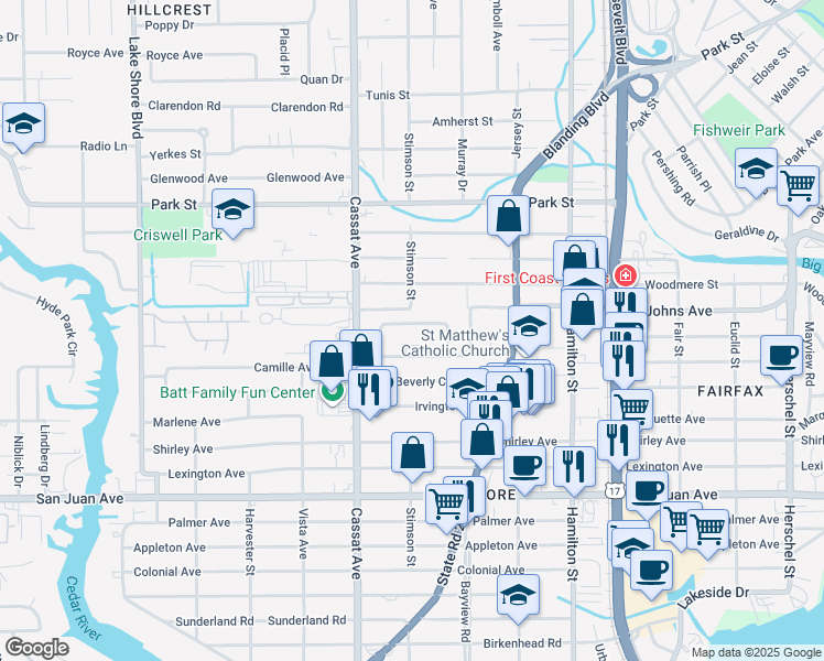 map of restaurants, bars, coffee shops, grocery stores, and more near 4749 Sefa Circle North in Jacksonville
