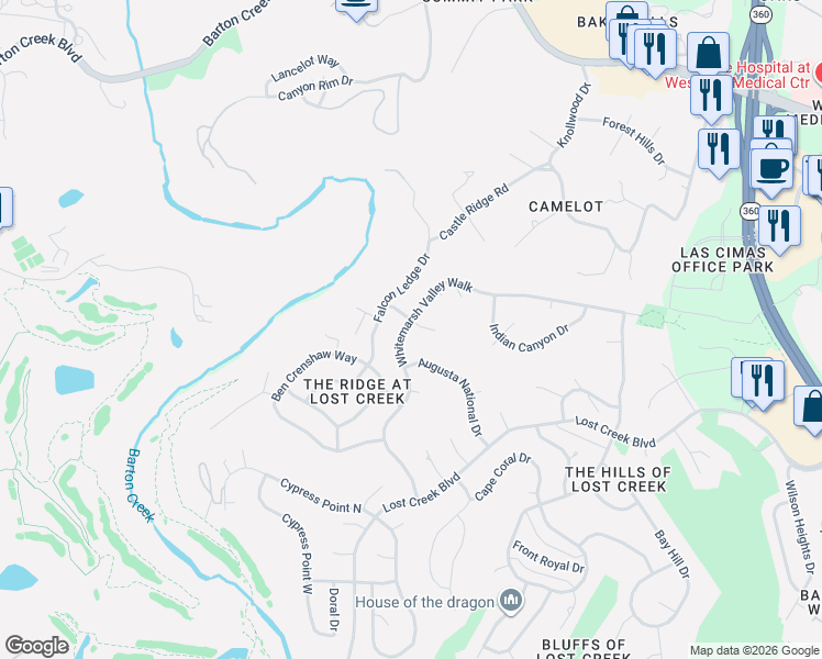 map of restaurants, bars, coffee shops, grocery stores, and more near 6601 Torrey Pines Cove in Austin
