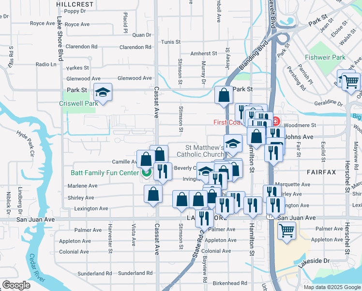 map of restaurants, bars, coffee shops, grocery stores, and more near 4749 Sefa Circle North in Jacksonville