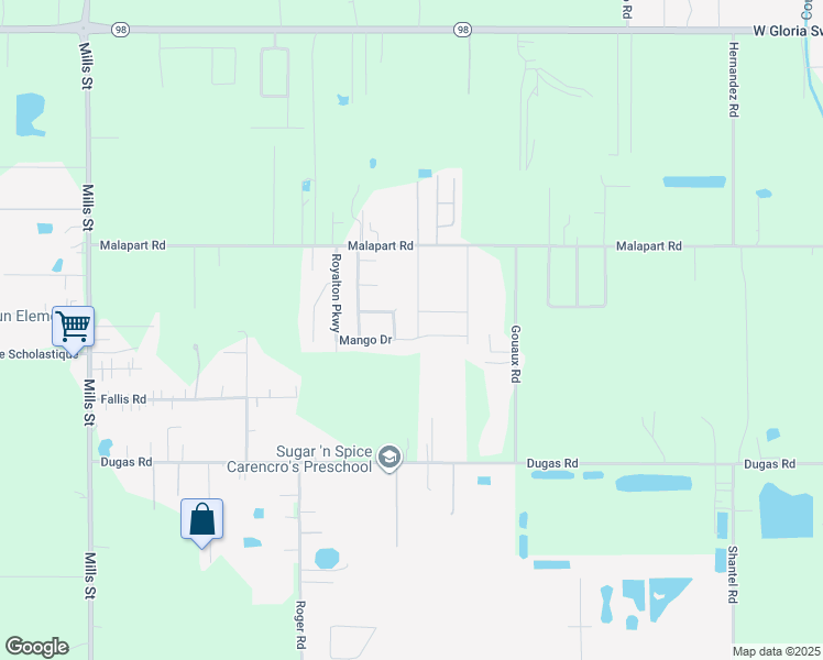 map of restaurants, bars, coffee shops, grocery stores, and more near 108 Land Oak Drive in Lafayette