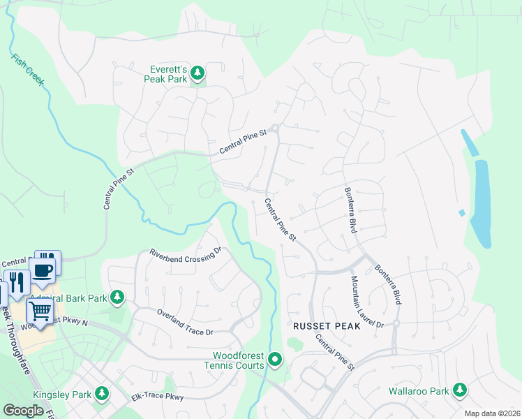 map of restaurants, bars, coffee shops, grocery stores, and more near 323 North Spotted Fern Drive in Conroe
