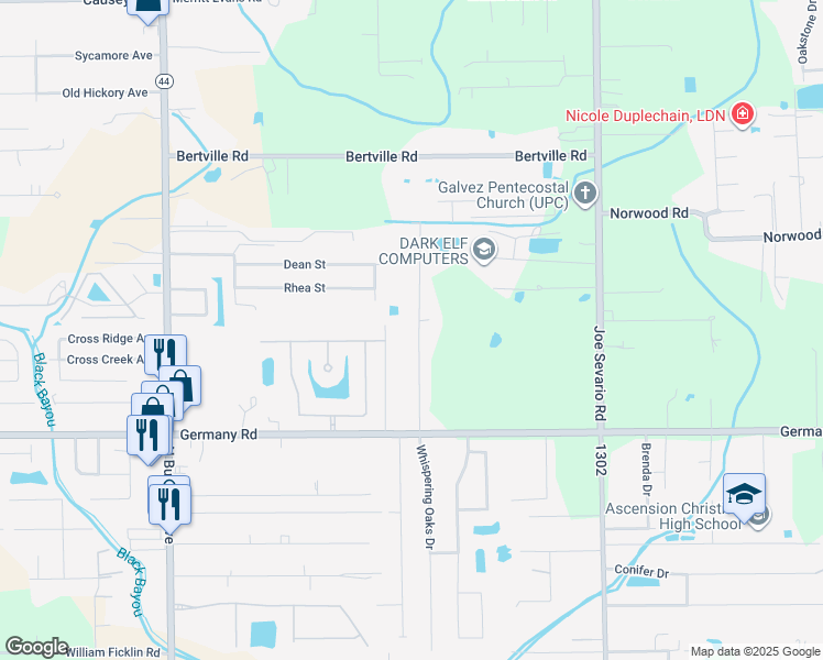map of restaurants, bars, coffee shops, grocery stores, and more near 15125 Stafford Estate Subdivision Road in Gonzales