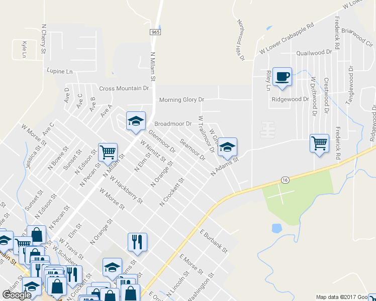 map of restaurants, bars, coffee shops, grocery stores, and more near 209 Seamoor Drive in Fredericksburg