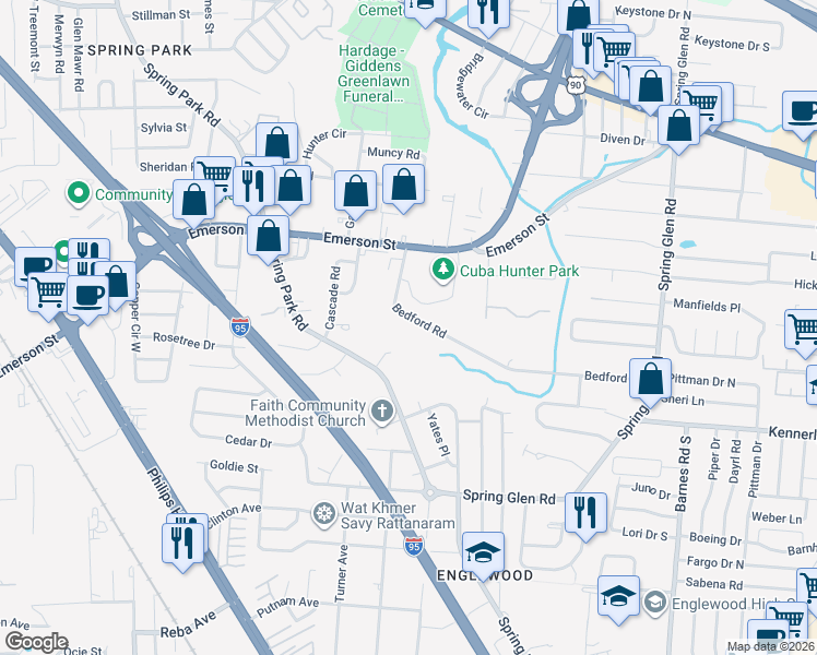 map of restaurants, bars, coffee shops, grocery stores, and more near 4380 Bedford Road in Jacksonville
