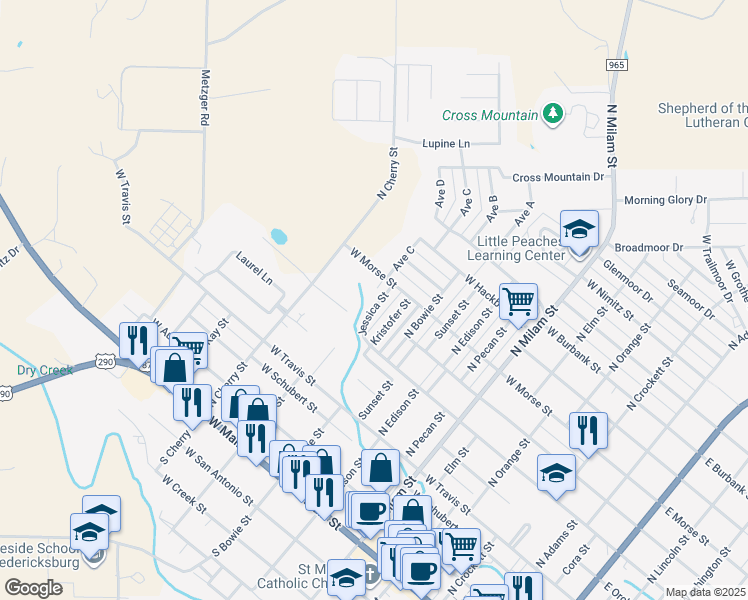 map of restaurants, bars, coffee shops, grocery stores, and more near 700 Jessica Street in Fredericksburg