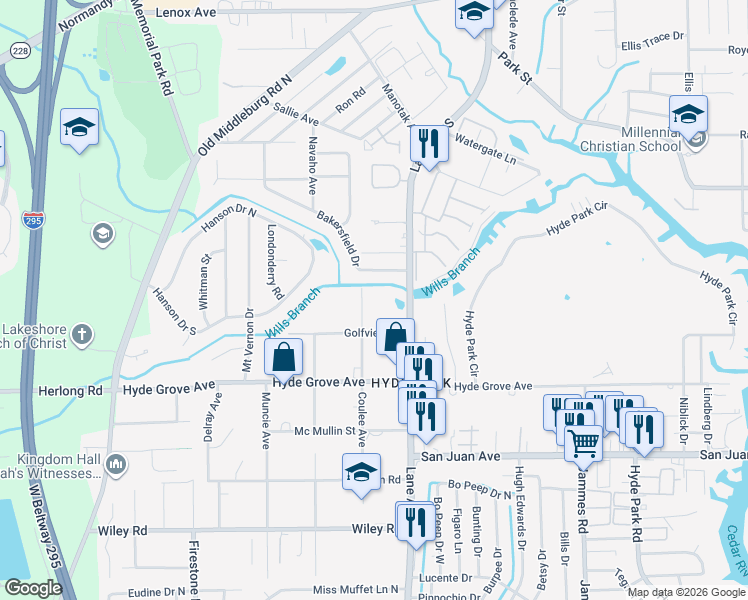 map of restaurants, bars, coffee shops, grocery stores, and more near 1712 Coulee Avenue in Jacksonville