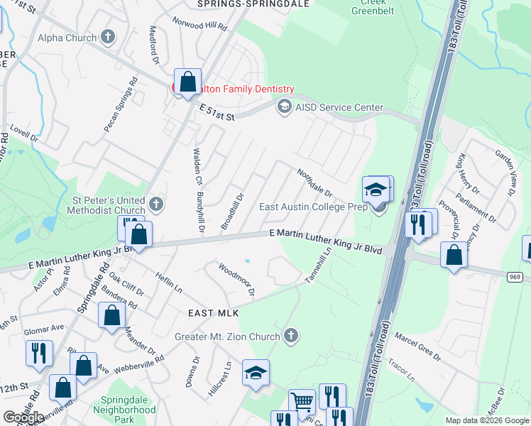 map of restaurants, bars, coffee shops, grocery stores, and more near 4801 Oldfort Hill Drive in Austin