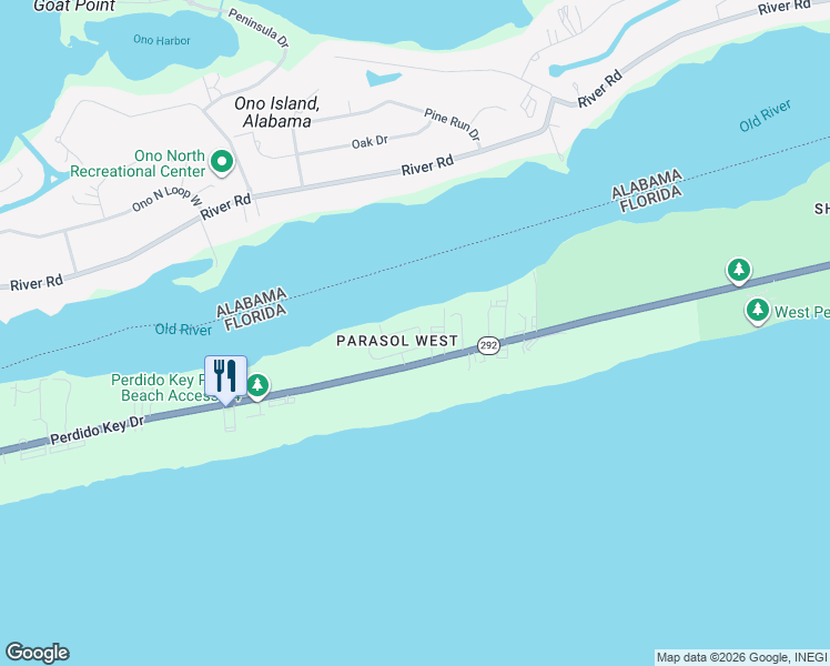 map of restaurants, bars, coffee shops, grocery stores, and more near 405 Gulfview Lane in Pensacola