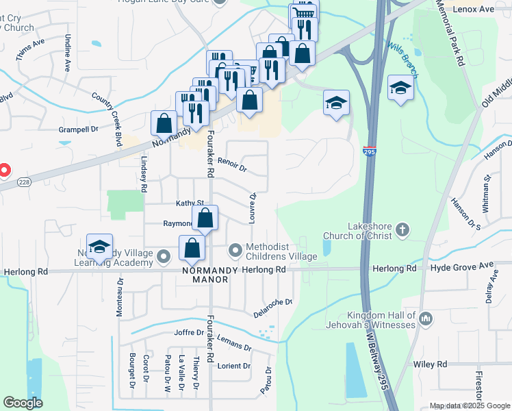 map of restaurants, bars, coffee shops, grocery stores, and more near 1773 Louvre Drive in Jacksonville