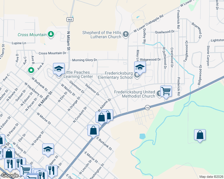 map of restaurants, bars, coffee shops, grocery stores, and more near 111 Broadmoor Street in Fredericksburg
