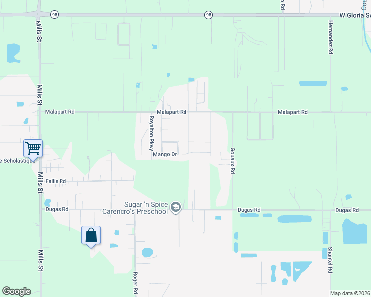 map of restaurants, bars, coffee shops, grocery stores, and more near 108 Land Oak Drive in Lafayette