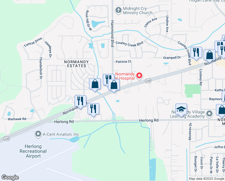 map of restaurants, bars, coffee shops, grocery stores, and more near Normandy Blvd & Hammond Blvd in Jacksonville