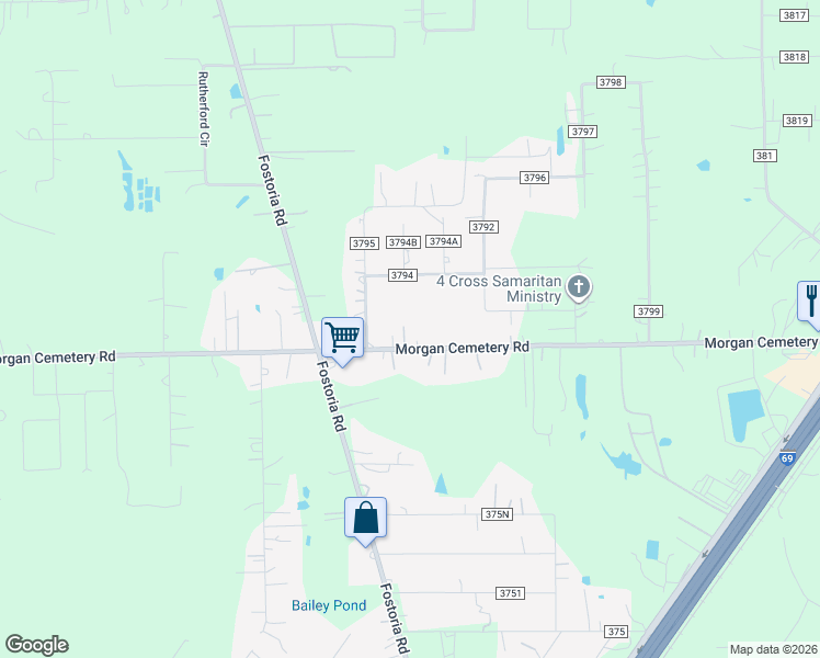 map of restaurants, bars, coffee shops, grocery stores, and more near 1012 County Road 379 in Cleveland