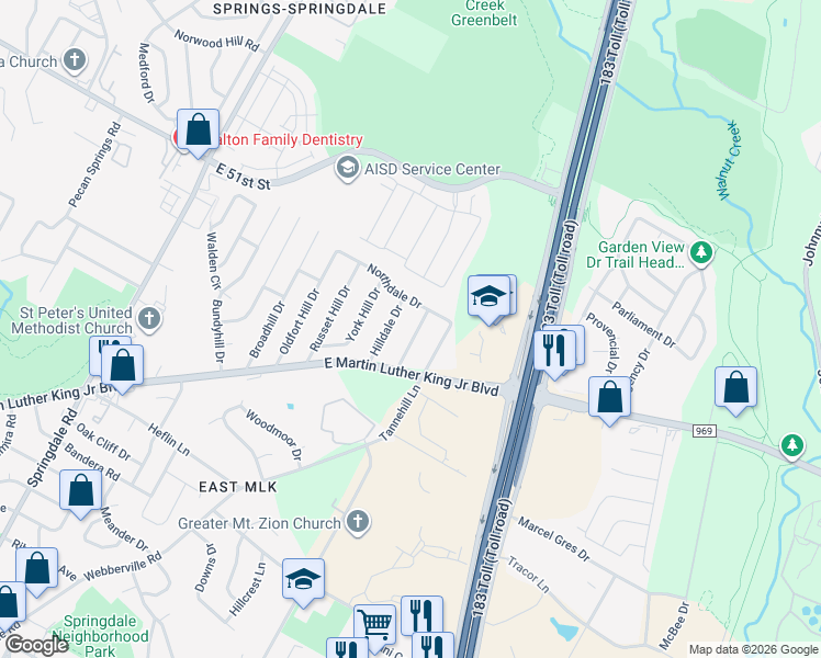 map of restaurants, bars, coffee shops, grocery stores, and more near 4903 Eastdale Drive in Austin