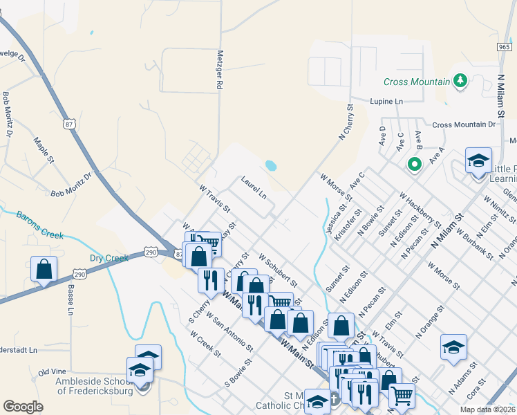 map of restaurants, bars, coffee shops, grocery stores, and more near 908 Hawthorn Lane in Fredericksburg