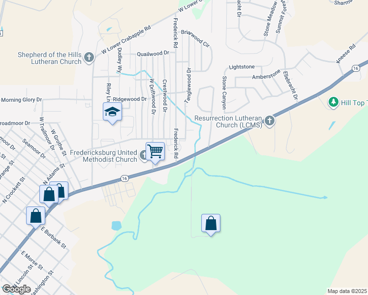 map of restaurants, bars, coffee shops, grocery stores, and more near 96 Frederick Road in Fredericksburg
