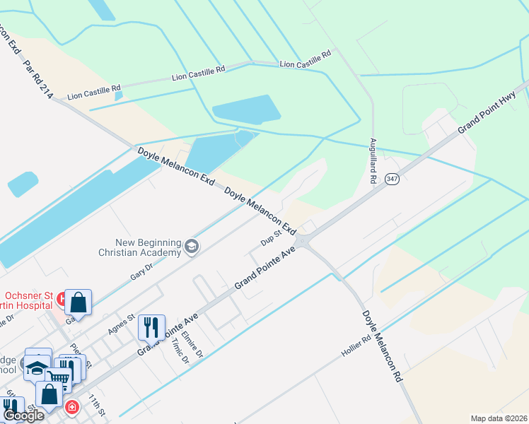 map of restaurants, bars, coffee shops, grocery stores, and more near 1243 Doyle Melancon EXT in Breaux Bridge