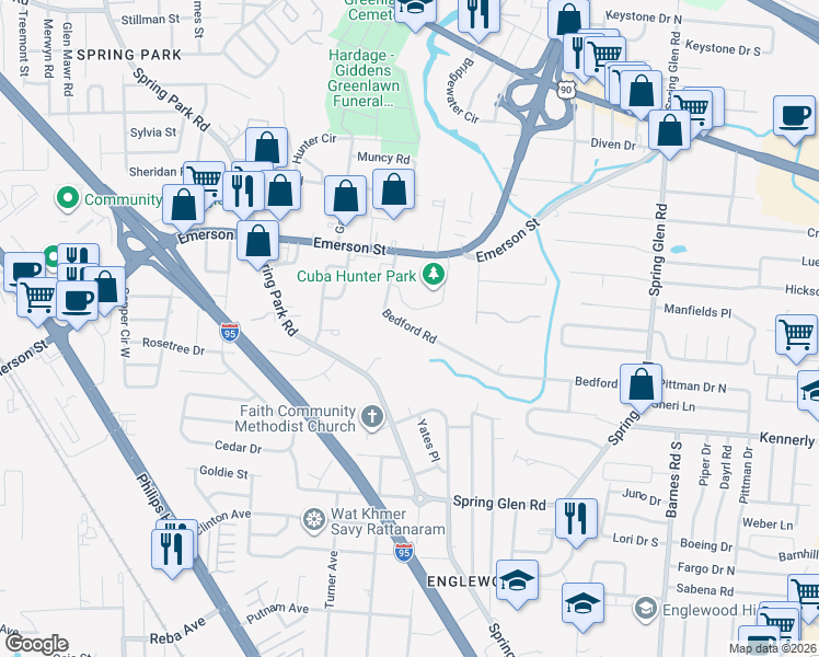 map of restaurants, bars, coffee shops, grocery stores, and more near 4380 Bedford Road in Jacksonville