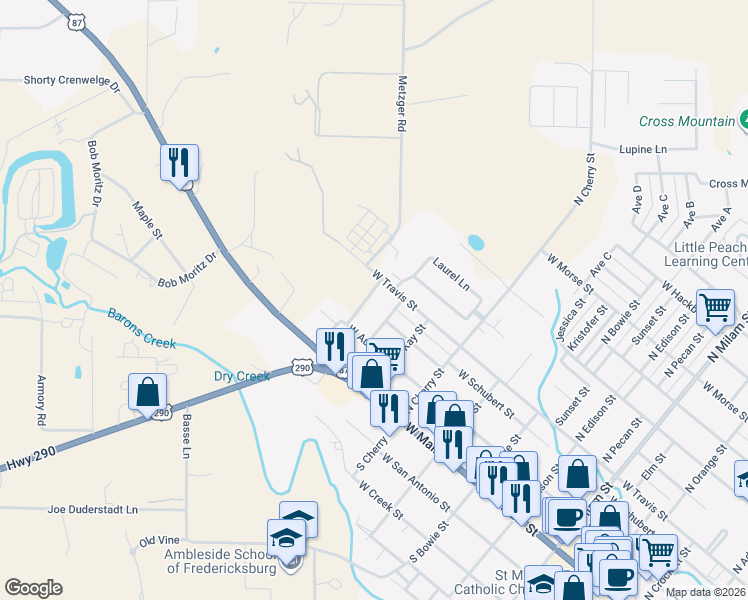 map of restaurants, bars, coffee shops, grocery stores, and more near 210 Woodcrest Street in Fredericksburg