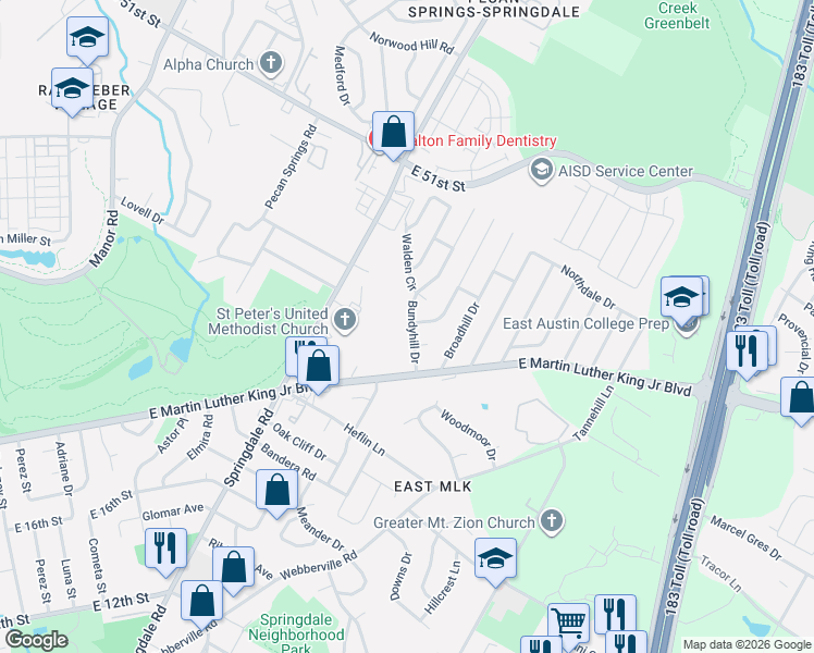 map of restaurants, bars, coffee shops, grocery stores, and more near 4703 Carsonhill Drive in Austin