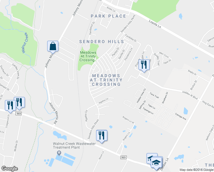 map of restaurants, bars, coffee shops, grocery stores, and more near 5709 Pinon Vista Drive in Austin