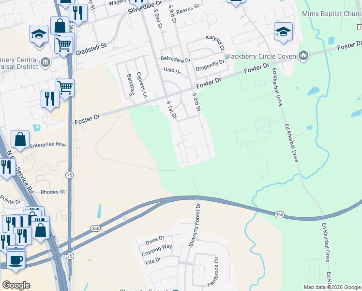 map of restaurants, bars, coffee shops, grocery stores, and more near 1946 Waynes Way in Conroe